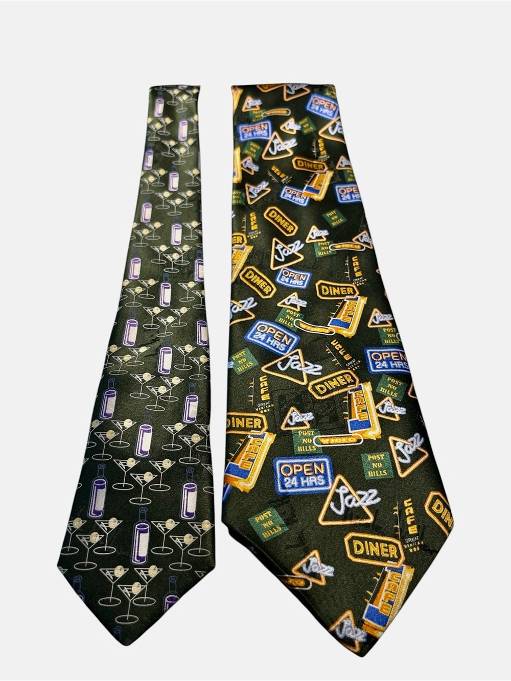 Nicole Miller Mis-Cut OOAK Diners & Martini Glasses Silk Novelty Tie